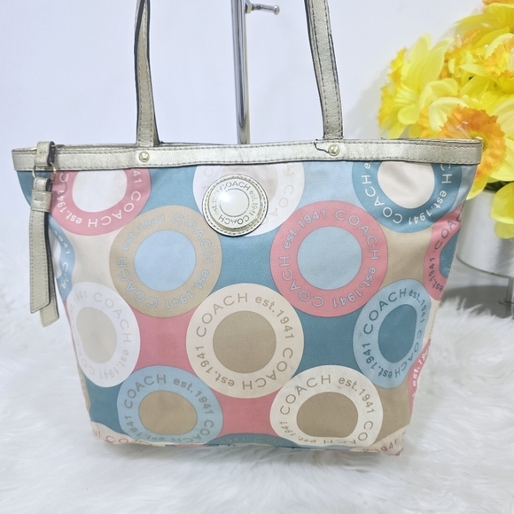 Coach Soho Sateen multicolor Purse Shoulder Hand Bag Polka Dot Logo - Picture 16 of 16